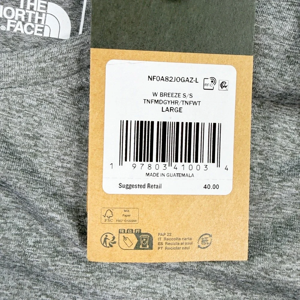 The North Face Womens Breeze Flashdry Shirt Size L Grey Heather Short Sleeve NEW - Picture 4 of 9